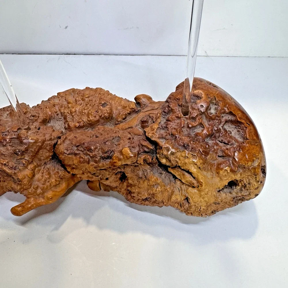 Vintage MCM Oil Candle Lamp Burl Wood 13